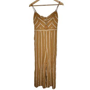 ASTR The Label Medium‎ M Brown / White Striped Wide Leg Spaghetti Strap Jumpsuit